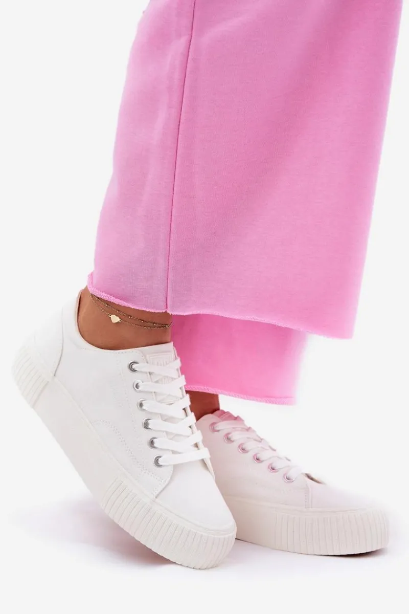 New Materiałowe Trampki Damskie Big Star RR274405 Białe Damskie Trampki Damskie Big Star|Trampki Damskie Niskie