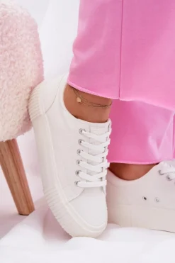 New Materiałowe Trampki Damskie Big Star RR274405 Białe Damskie Trampki Damskie Big Star|Trampki Damskie Niskie