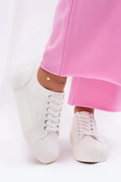 New Materiałowe Trampki Damskie Big Star RR274405 Białe Damskie Trampki Damskie Big Star|Trampki Damskie Niskie