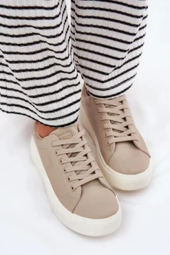 Best Materiałowe Trampki Damskie Na Platformie Big Star RR274465 Beżowe Damskie Trampki Damskie Big Star|Trampki Damskie Niskie