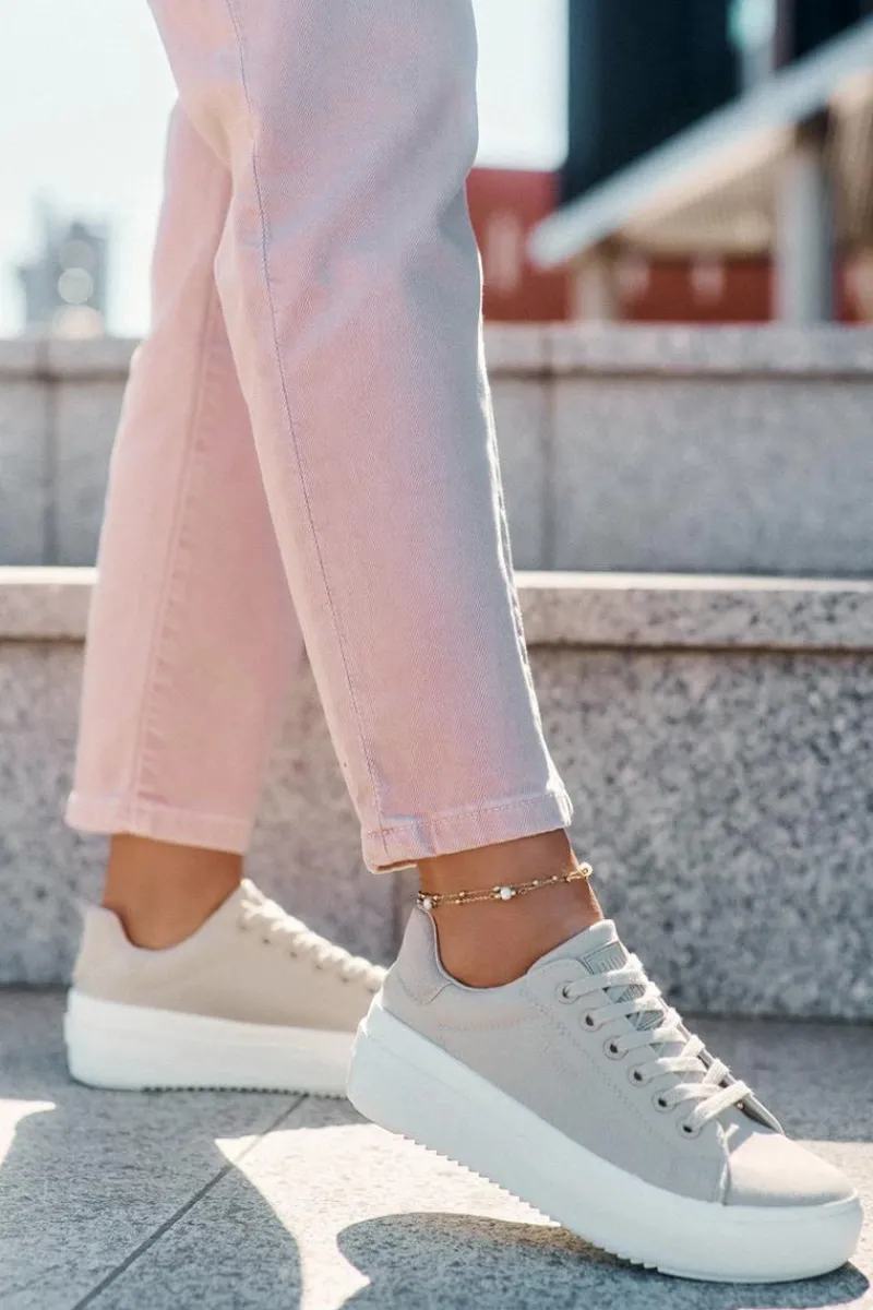 Best Materiałowe Trampki Damskie Na Platformie Big Star RR274465 Beżowe Damskie Trampki Damskie Big Star|Trampki Damskie Niskie