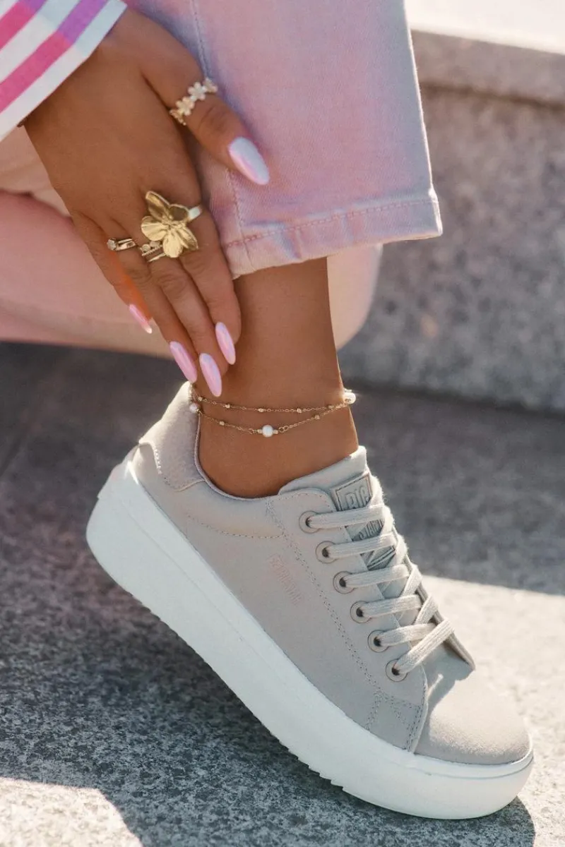 Best Materiałowe Trampki Damskie Na Platformie Big Star RR274465 Beżowe Damskie Trampki Damskie Big Star|Trampki Damskie Niskie