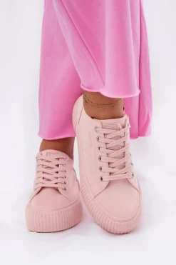 Hot Big Star Shoes Materiałowe Trampki Damskie Big Star RR274404 Różowe