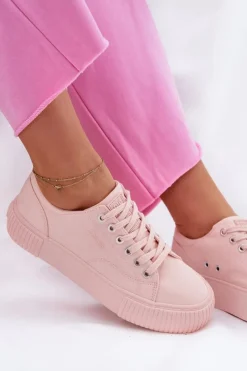 Hot Big Star Shoes Materiałowe Trampki Damskie Big Star RR274404 Różowe