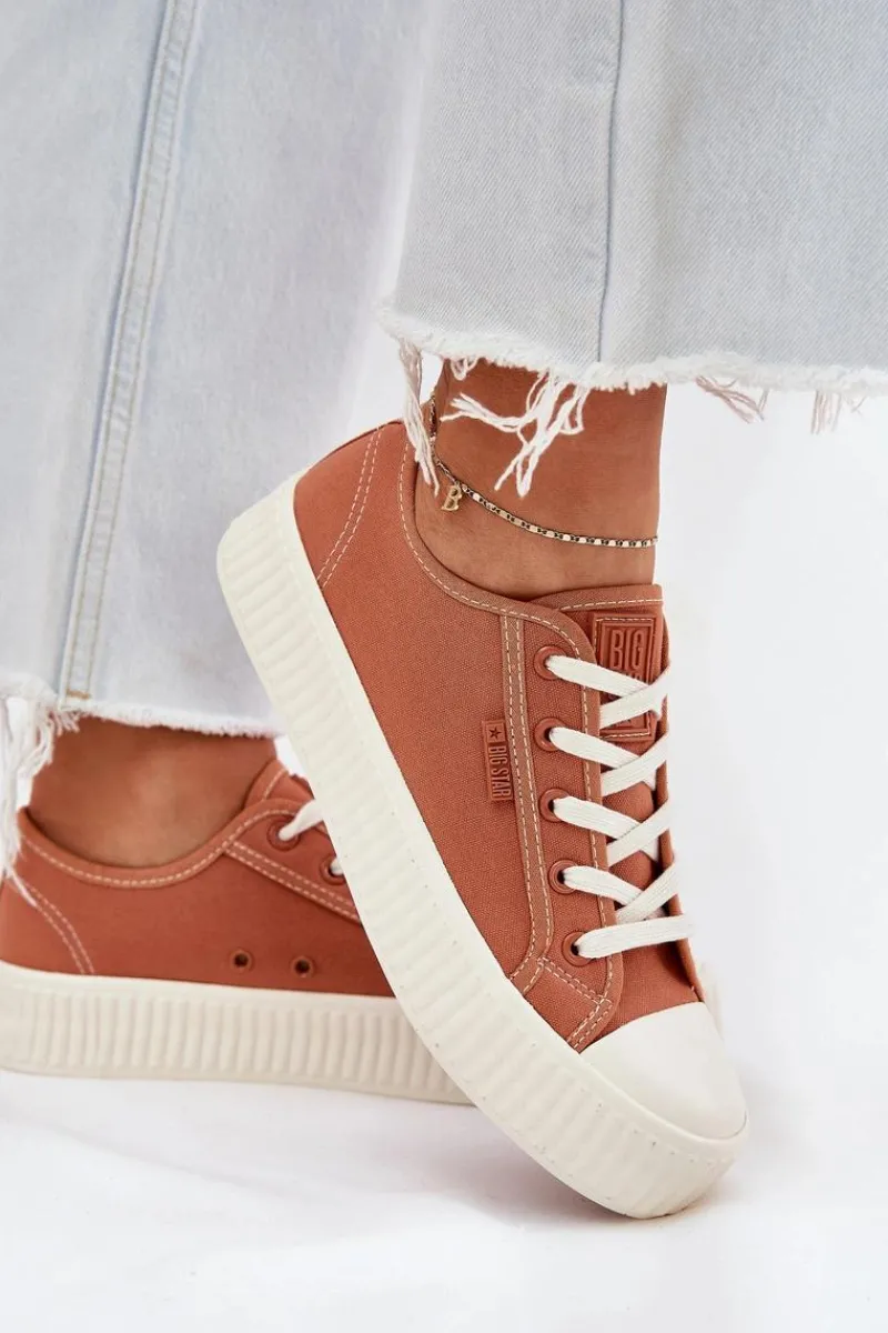 Sale Big Star Shoes Materiałowe Trampki Damskie Na Platformie Big Star RR274778 Pomarańczowe Pomarańczowy