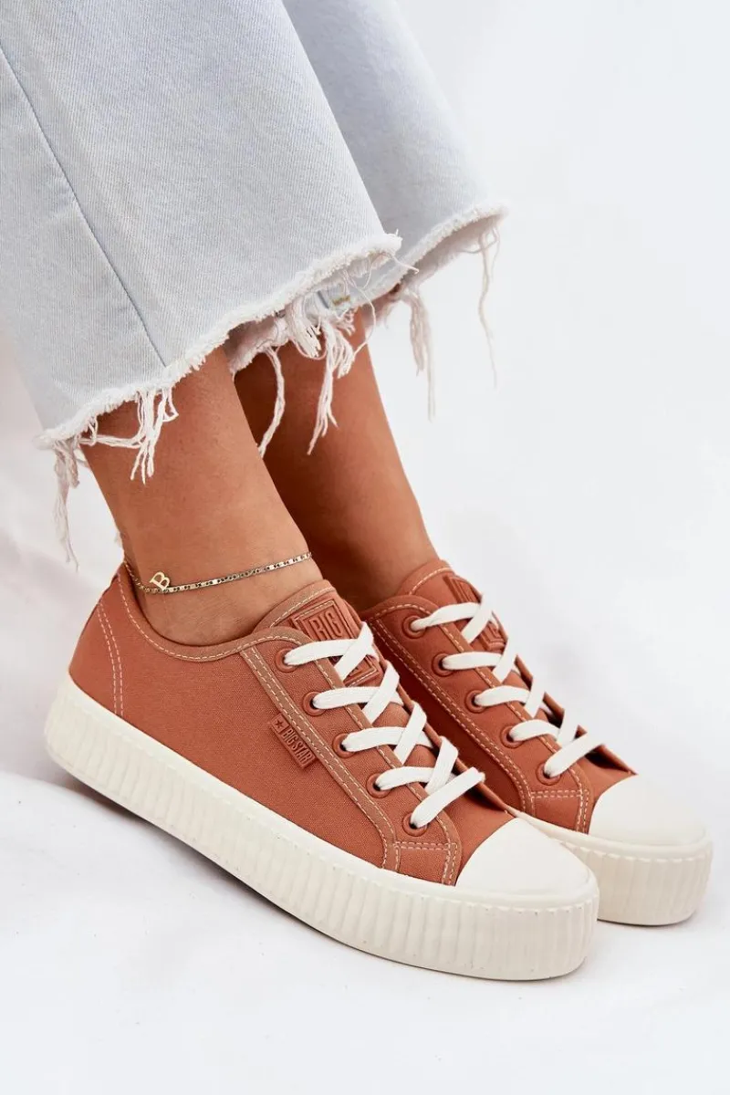 Sale Big Star Shoes Materiałowe Trampki Damskie Na Platformie Big Star RR274778 Pomarańczowe Pomarańczowy