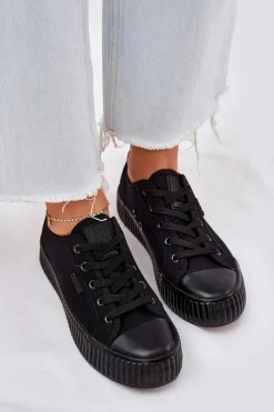 Online Materiałowe Trampki Damskie Na Platformie Big Star RR274775 Czarne Damskie Trampki Damskie Big Star|Trampki Damskie Niskie