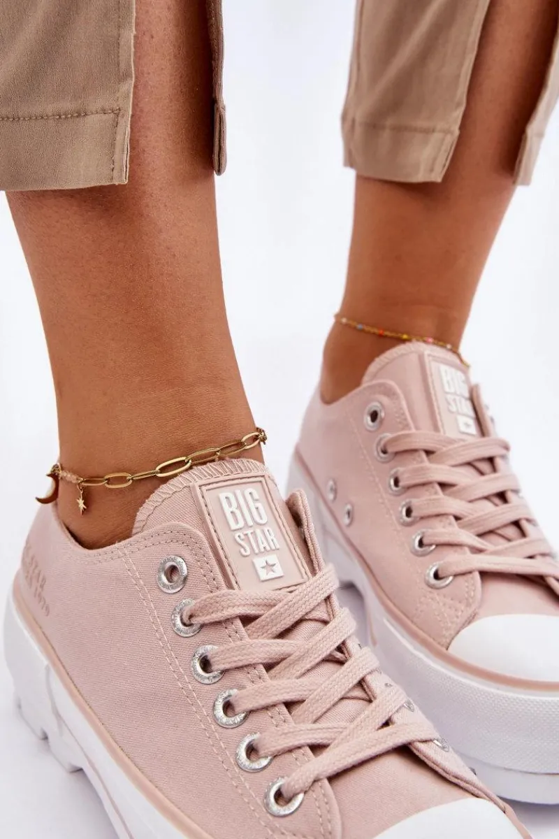 Trampki Damskie Big Star|Trampki Damskie Niskie>Big Star Shoes Materiałowe Trampki Na Platformie Big Star LL274151 Nude Różowy