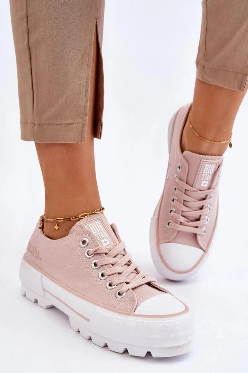 Trampki Damskie Big Star|Trampki Damskie Niskie>Big Star Shoes Materiałowe Trampki Na Platformie Big Star LL274151 Nude Różowy