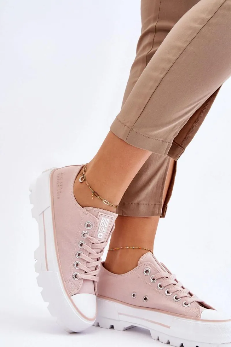 Trampki Damskie Big Star|Trampki Damskie Niskie>Big Star Shoes Materiałowe Trampki Na Platformie Big Star LL274151 Nude Różowy