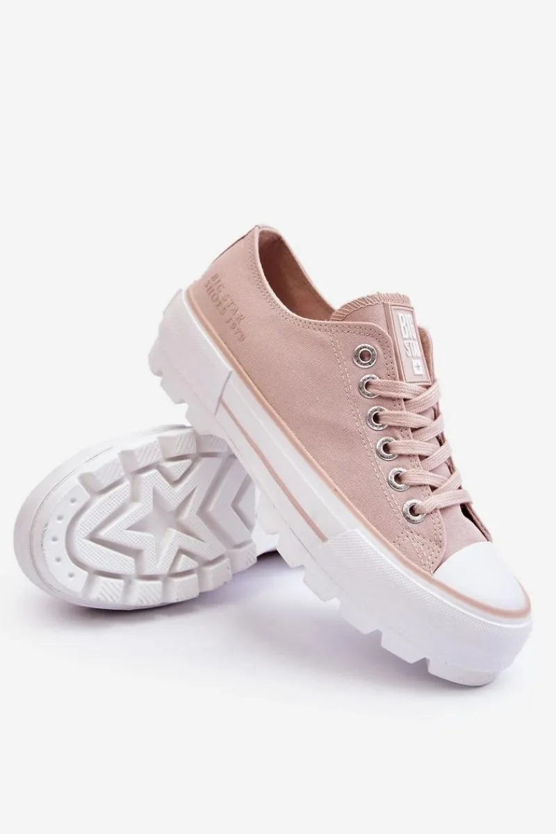 Trampki Damskie Big Star|Trampki Damskie Niskie>Big Star Shoes Materiałowe Trampki Na Platformie Big Star LL274151 Nude Różowy