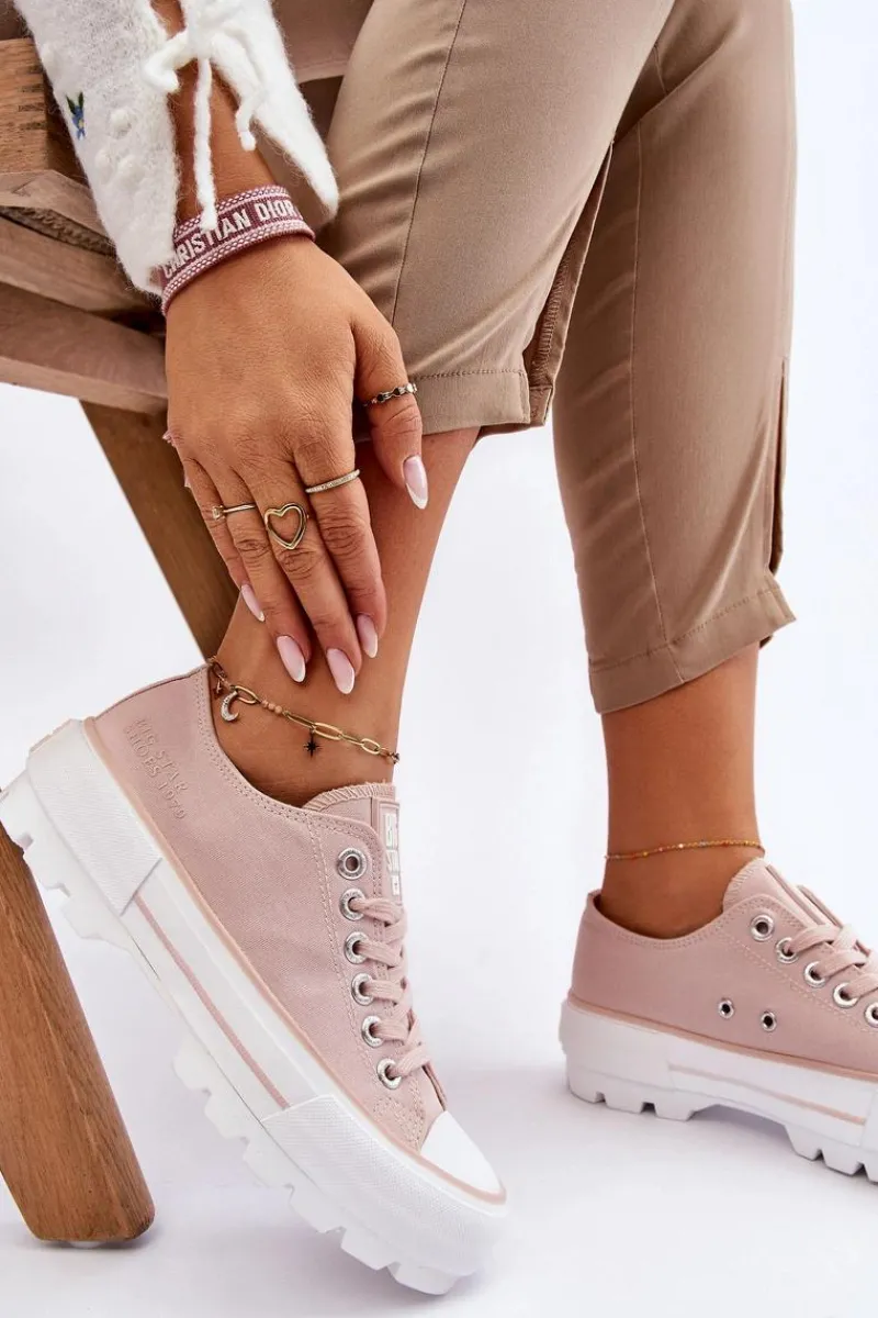 Trampki Damskie Big Star|Trampki Damskie Niskie>Big Star Shoes Materiałowe Trampki Na Platformie Big Star LL274151 Nude Różowy