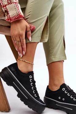 Discount Big Star Shoes Materiałowe Trampki Na Platformie Big Star LL274149 Czarne