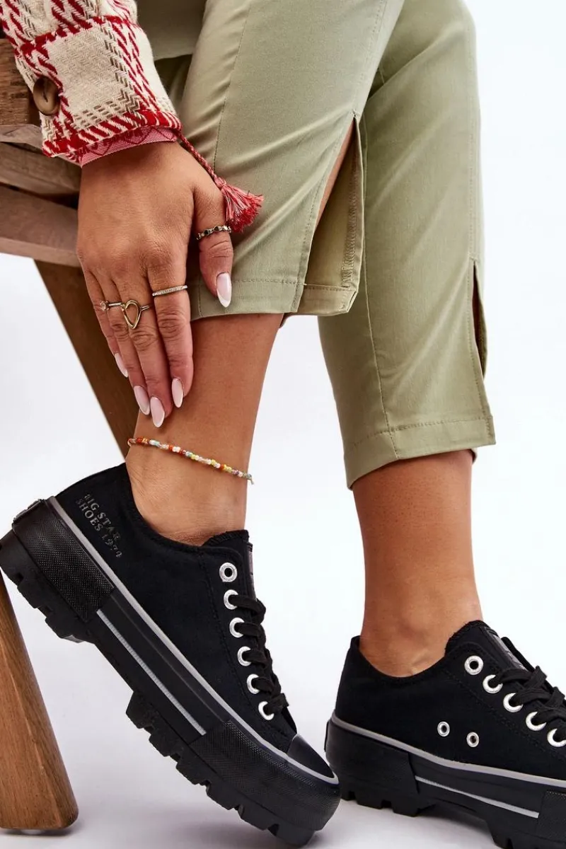 Discount Big Star Shoes Materiałowe Trampki Na Platformie Big Star LL274149 Czarne