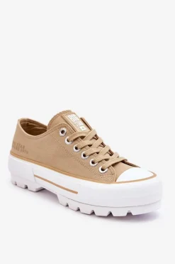Outlet Materiałowe Trampki Na Platformie Big Star LL274154 Beżowe Damskie Trampki Damskie Big Star|Trampki Damskie Niskie