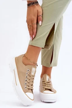 Outlet Materiałowe Trampki Na Platformie Big Star LL274154 Beżowe Damskie Trampki Damskie Big Star|Trampki Damskie Niskie