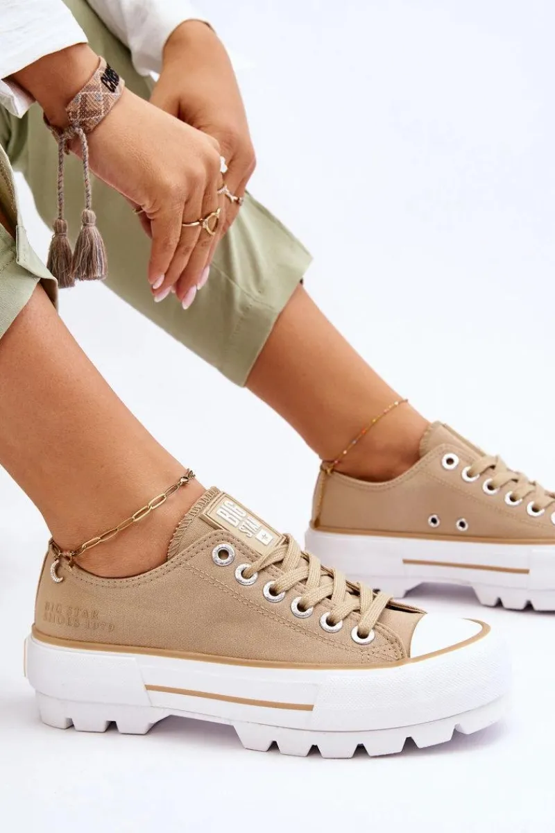 Outlet Materiałowe Trampki Na Platformie Big Star LL274154 Beżowe Damskie Trampki Damskie Big Star|Trampki Damskie Niskie