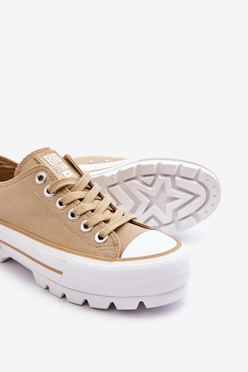 Outlet Materiałowe Trampki Na Platformie Big Star LL274154 Beżowe Damskie Trampki Damskie Big Star|Trampki Damskie Niskie