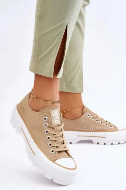 Outlet Materiałowe Trampki Na Platformie Big Star LL274154 Beżowe Damskie Trampki Damskie Big Star|Trampki Damskie Niskie