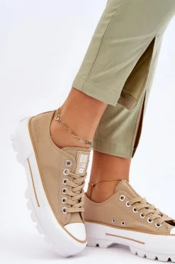 Outlet Materiałowe Trampki Na Platformie Big Star LL274154 Beżowe Damskie Trampki Damskie Big Star|Trampki Damskie Niskie