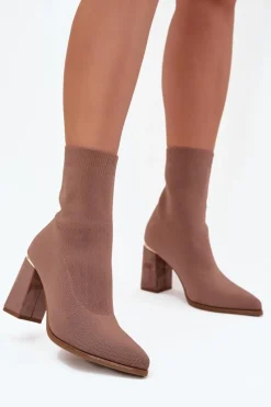 Clearance Boto Materiałowe Wsuwane Botki Damskie Na Słupku Beżowe Virelle Beżowy