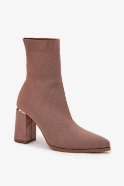 Clearance Boto Materiałowe Wsuwane Botki Damskie Na Słupku Beżowe Virelle Beżowy