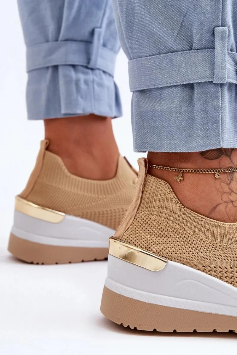 Sneakersy Damskie>Boto Materiałowe Wsuwane Buty Sportowe Na Koturnie Beżowe Visconti Beżowy