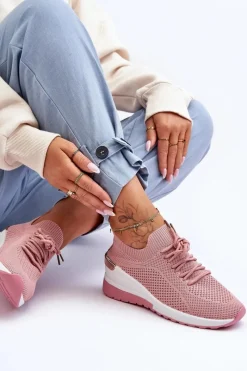 Sneakersy Damskie>Boto Materiałowe Wsuwane Buty Sportowe Na Koturnie Różowe Visconti