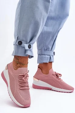 Sneakersy Damskie>Boto Materiałowe Wsuwane Buty Sportowe Na Koturnie Różowe Visconti