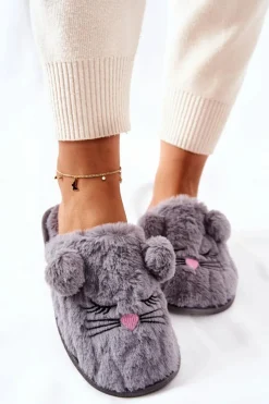 Online Miękkie Papcie Myszki Z Uszami Szare Luise Damskie Kapcie Klasyczne