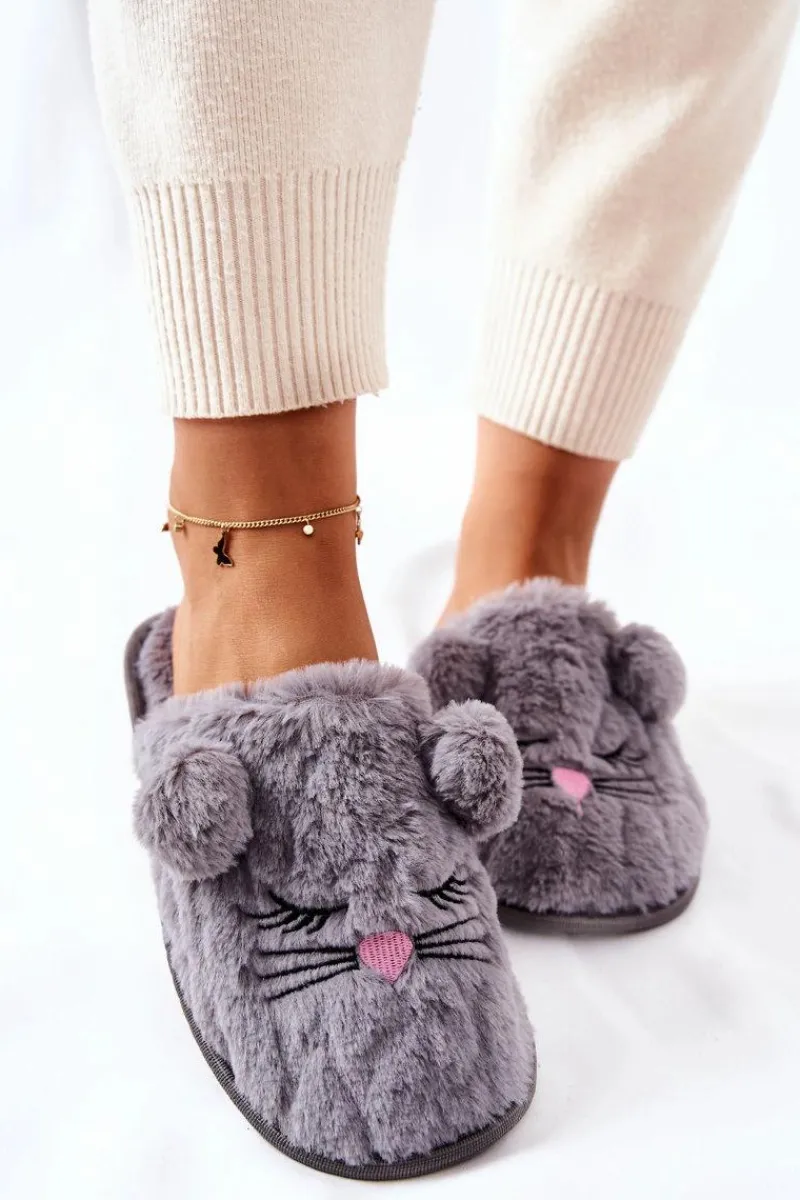 Online Miękkie Papcie Myszki Z Uszami Szare Luise Damskie Kapcie Klasyczne