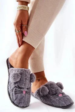 Online Miękkie Papcie Myszki Z Uszami Szare Luise Damskie Kapcie Klasyczne