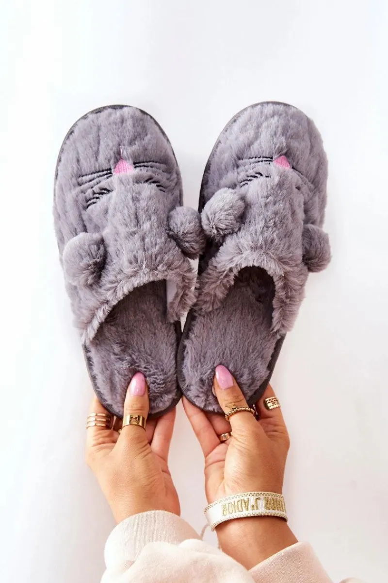 Online Miękkie Papcie Myszki Z Uszami Szare Luise Damskie Kapcie Klasyczne