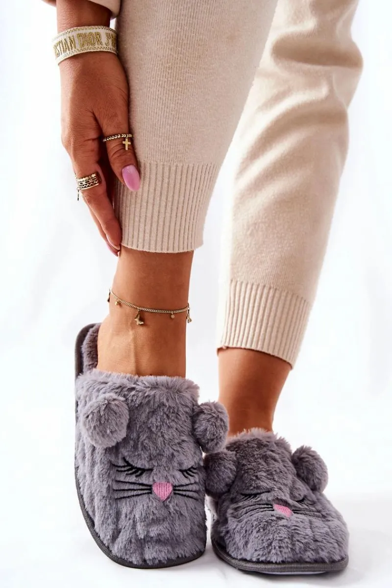 Online Miękkie Papcie Myszki Z Uszami Szare Luise Damskie Kapcie Klasyczne