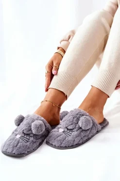 Online Miękkie Papcie Myszki Z Uszami Szare Luise Damskie Kapcie Klasyczne