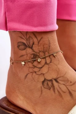 Online Modna Bransoletka Na Nogę Z Cyrkoniami I Palmami Złota Bransoletki