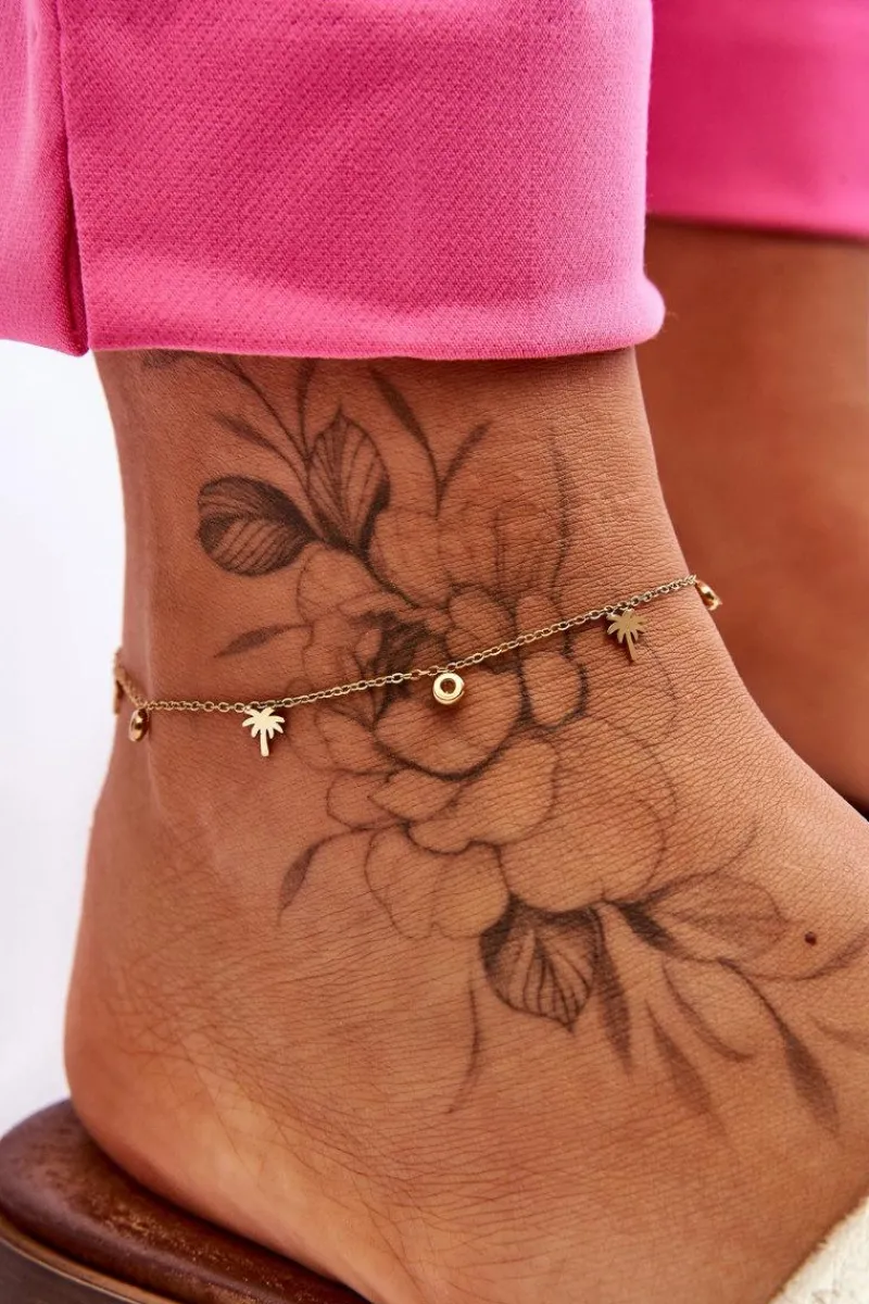 Online Modna Bransoletka Na Nogę Z Cyrkoniami I Palmami Złota Bransoletki