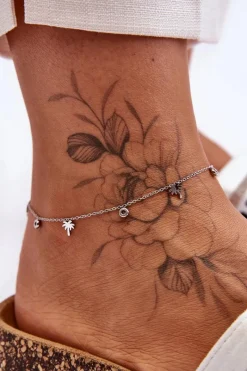 Sale Modna Bransoletka Na Nogę Z Cyrkoniami I Palmami Srebrna Bransoletki