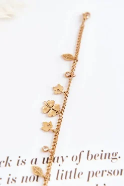 Outlet Glam Chic Modna Bransoletka Z Koniczyną I Liśćmi Złota