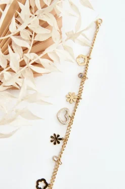 Best Glam Chic Modna Bransoletka Z Kwiatami I Sercem Złota