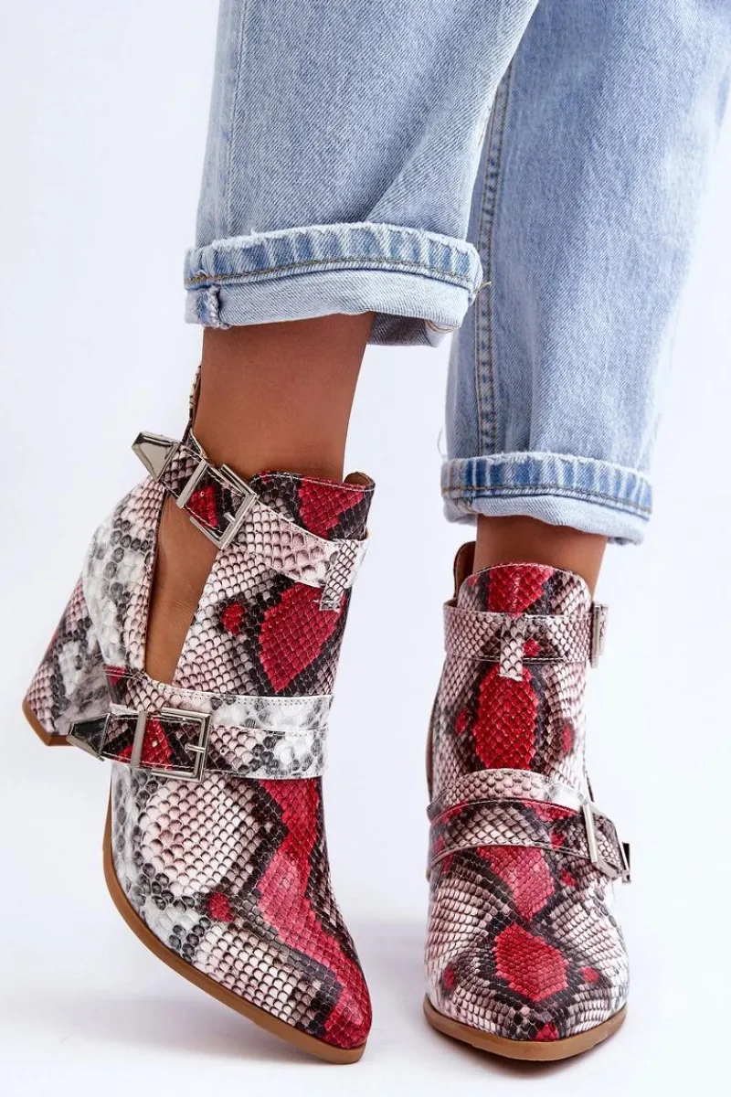 Hot Boto Modne Botki Na Słupku Z Wycięciami Wielobarwne Suelo