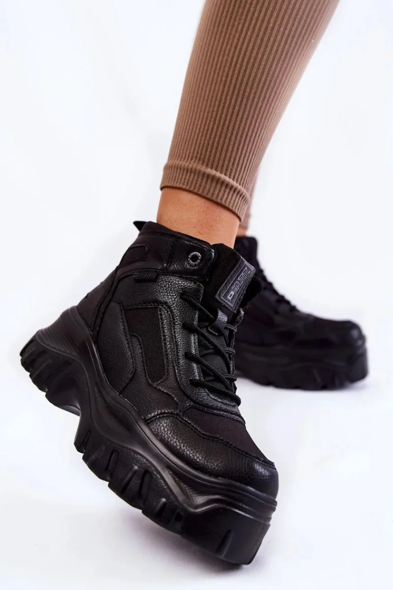 Damskie Trapery|Botki Sznurowane>Big Star Shoes Modne Botki Trapery Memory Foam Big Star KK274371 Czarne