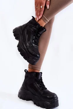 Damskie Trapery|Botki Sznurowane>Big Star Shoes Modne Botki Trapery Memory Foam Big Star KK274371 Czarne