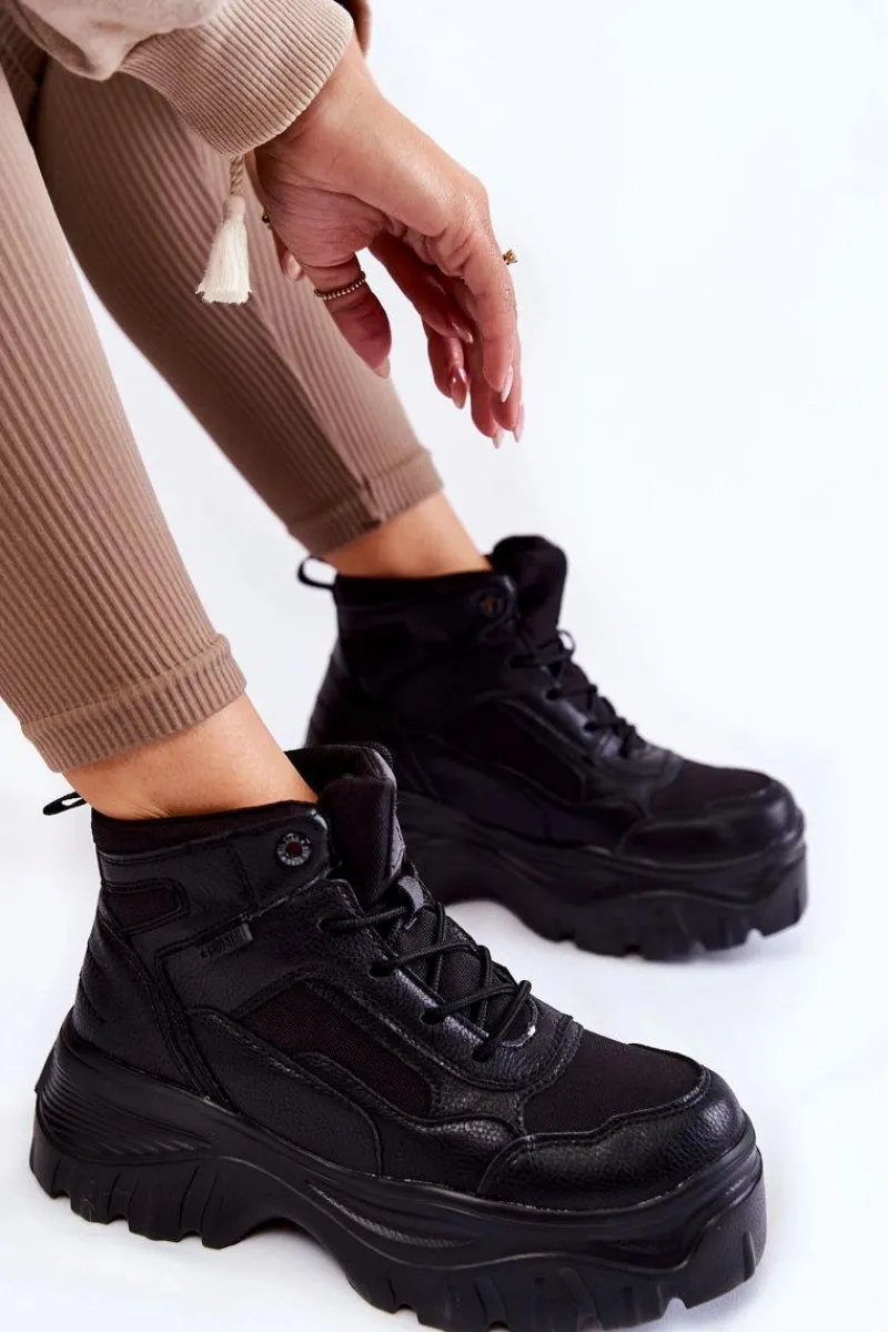 Damskie Trapery|Botki Sznurowane>Big Star Shoes Modne Botki Trapery Memory Foam Big Star KK274371 Czarne