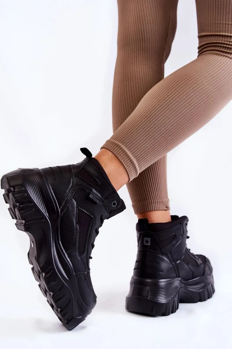 Damskie Trapery|Botki Sznurowane>Big Star Shoes Modne Botki Trapery Memory Foam Big Star KK274371 Czarne