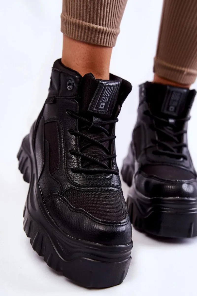 Damskie Trapery|Botki Sznurowane>Big Star Shoes Modne Botki Trapery Memory Foam Big Star KK274371 Czarne