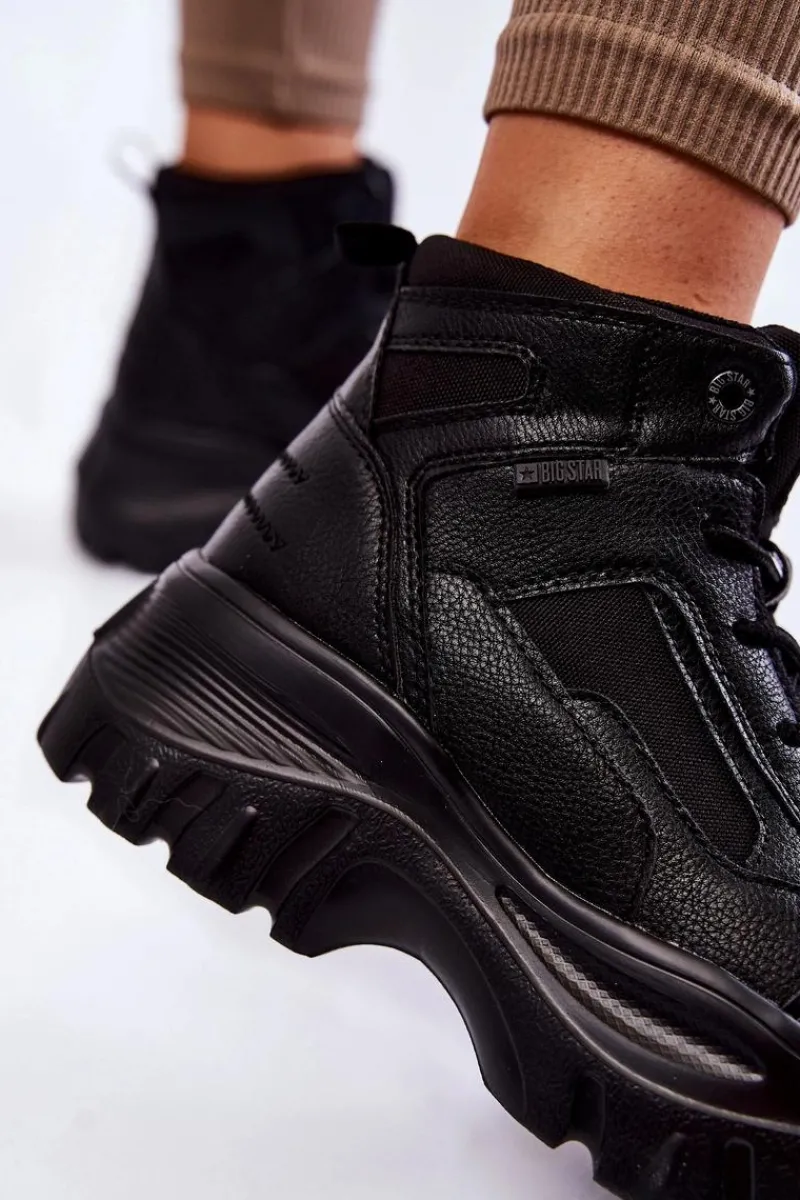 Damskie Trapery|Botki Sznurowane>Big Star Shoes Modne Botki Trapery Memory Foam Big Star KK274371 Czarne