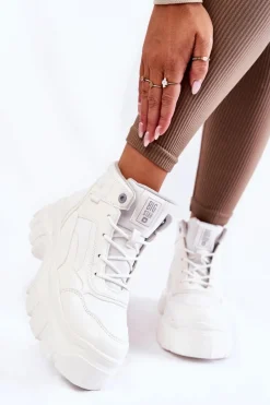 Sale Big Star Shoes Modne Botki Trapery Memory Foam Big Star KK274369 Białe