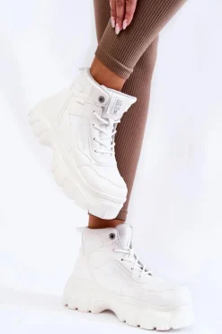 Sale Big Star Shoes Modne Botki Trapery Memory Foam Big Star KK274369 Białe