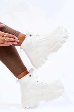 Sale Big Star Shoes Modne Botki Trapery Memory Foam Big Star KK274369 Białe